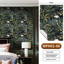1 tấm giấy dán tường hình lá cọ nhiệt đới kích thước 118" x 17", có thể bóc dán, giấy dán tường lá xanh khổ lớn, chống thấm nước và chống ẩm, dùng dán tủ. - 1PC - Xem 11