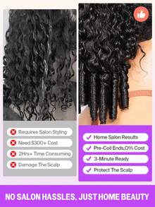 MEGALOOK 13x6 Lace Max Wig Deep Curly With Finger Coil Ends Three-Go™ Real Glueless Human Hair Wig Transparent Lace Frontal Pre Plucked Hairline Pre-Bleached Knots Jerry Curl Human Hair Wig With Drawstring 180% Density 18-30inch - Natural Black - View 7