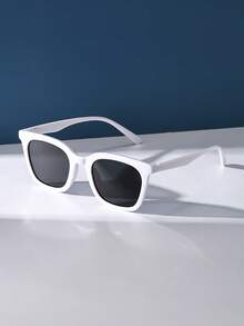 男女皆宜的复古方形塑料太阳镜，经典时尚眼镜，夏季度假必备复古墨镜，适合大脸女性，适合海滩旅行、驾驶和日常佩戴。 - 白色 - 查看 3