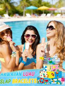 12pcs Hawaiian Party PVC Slap, Summer-Themed Birthday Clap Bracelets, Beach Pool Party Favors, For Hawaiian Favors Slap Bands, Perfect For Summer & Festive Celebrations, Holiday Party Favors, Hawaiian Bracelet Packs, Summer Beach Party, Pool Party, Hawaiian Decorations - View 5