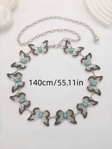 1件女士复古大蝴蝶金属腰链，适合日常通勤和聚会，可搭配连衣裙和牛仔裤，作为节日或生日礼物。 - 銀色 - 查看 8