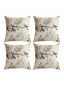 1/2/4pcs Printed Solid Floral & Bird Pattern Pillow Covers, Suitable For Home Bedroom, Living Room Sofa, Corridor, Office, Farmhouse Style, Hotel, Party Decor (Pillow Insert Not Included) - Multicolor - View 13