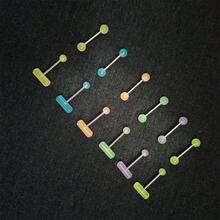 Anillo de lengua y pezón de barra de acero multicolor con bola de acrílico luminiscente, joyería de perforación - Multicolor - Ver 7