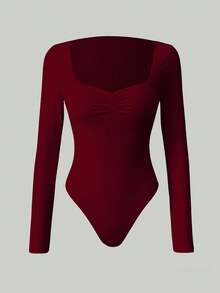 imisic Gaun Bodycon Seksi Lengan Panjang Berkerah V dengan Detail Kerut. Garis lehernya didesain dalam bentuk V yang dalam. Ini adalah gaya dasar yang pas di badan, cocok untuk dipakai di luar ruangan, dan juga memiliki efek melangsingkan. Ini adalah gaun lengan panjang berkerah V yang ketat, cocok untuk olahraga, penggunaan di rumah, dan aktivitas sehari-hari. - Burgundy - View 3