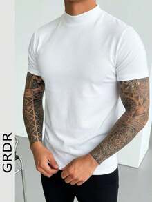 Camiseta de manga corta con cuello alto minimalista de verano para hombre GRDR, artículo esencial de moda para el verano. - Blanco - Ver 5