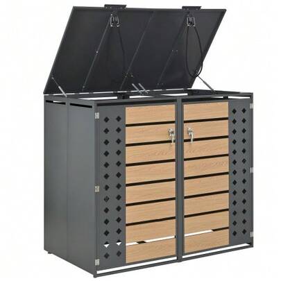 Bin Storage Box With Hinged Lid, Lockable, Two Doors, Diamond-Shaped Hollow Door Panel
