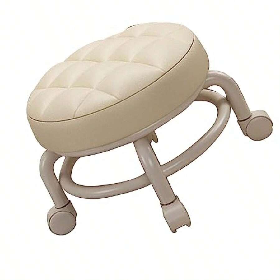 Otomano Rodante Taburete  Estable de Alta Densidad de Scoot de la Espuma de la Memoria de Las Capas Dobles para la Oficina Blanco Crema - Blanco Crema - Ver 1
