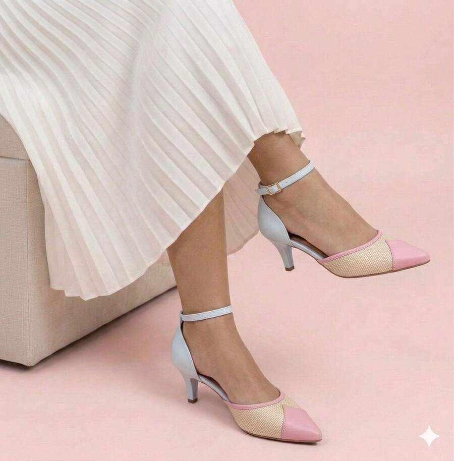 Women's Fashion Milli Stiletto Heel Shoe, New Arrival, Pointed Toe, Medium Heel (6.5cm), Elegant Ankle Strap - 彩色 - 查看 1