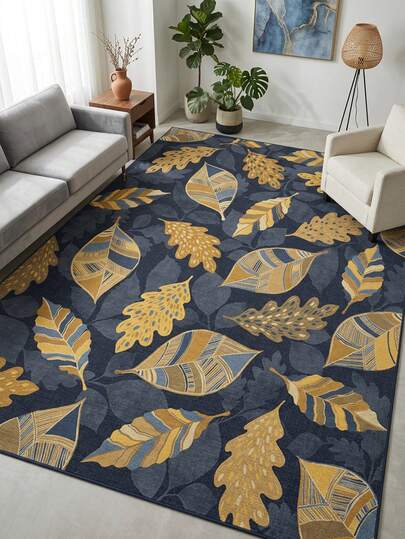 1pc Modern Stylish Colorful Leaf Cartoon Pattern Soft Faux Wool Rug, Suitable For Bathroom, Kitchen, Entryway, Hallway, Bedside, Living Room, Bedroom, All Season Machine Washable 100% Polyester Carpet, Home Decor