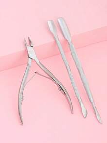 Manicure Cuticle Cutter Steel Pusher 3pcs/Set,Nail Supplies,Nail Tools,Nail Art Tools,Back To School,Nails,Nail Tools For Press On Nails - Bạc - Xem 2