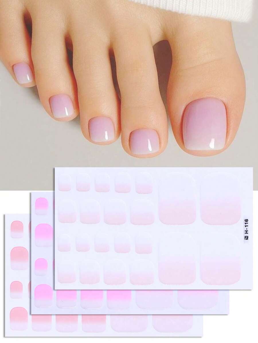 3pcs Ombre Pink Minimalist Elegant Design Full Nail Stickers, Adhesive Nail Art Decals For Fingernails & Toenails - Multicolor - View 1