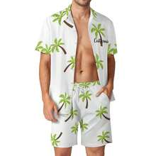 Handsome Men Must Buy! Summer, New Style, Hawaiian Style, Coconut Tree Print, Design Sense, Casual, Vacation, Seaside, Loose, Versatile, Handsome, Shorts, Short Sleeves, Sun Protection, Men's Beach Set, Men's Summer Set, Two-Piece Set. Put It On And Go To The Beach, You Will Be The Most Handsome Man In The Room! - trắng - Xem 2
