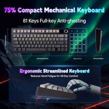 AULA F75 MAX Customized Mechanical Keyboard, 2.4G Wireless/Bluetooth/Wired Three-Mode, RGB Backlit Hot-Swappable Gaming Keyboard, 81-Key 75% Layout With TFT Smart Display Screen And Multimedia Buttons, PBT Keycaps, Ergonomic Design, Game & Office Modes Switchable, For Computer Laptop Office And Typing - View 6
