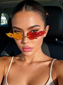 1pc Women Personality Fire Design Pink Fashion Glasses Rimless Fashion Y2K Glasses For Wedding Party Halloween Musical Festival Daily Life Clothing Accessories. - 彩色 - 查看 1