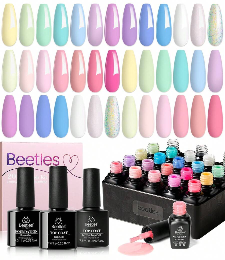 Beetles Spring Gel Polish Set - Fingertip Palette, 32 Colors Valentines Polish Set With Base Top Coat - 20 Colors Dreamy Town - View 1
