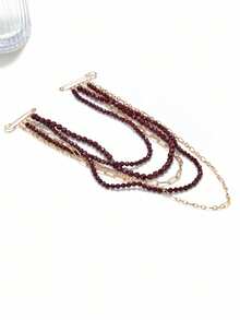 1pc Exaggerated Multi-Layer Beaded Waterfall Style Brooch, Luxury Suit/Dress Tassel Lapel Pin Accessory - Multicolor - View 4