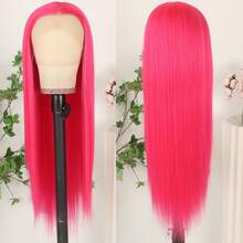 13X4 Purple Hair Synthetic Lace Front Wigs 26 Inch Pre Plucked Long Straight Hair Wigs 13X4 HD Lace Wigs Glueless Dark Purple Colored Wigs Heat Resistant Deep Purple Long Silky Straight Lace Front Wigs For Women For Daily Christmas Party Cosplay Use - 玫紅色 - 查看 7
