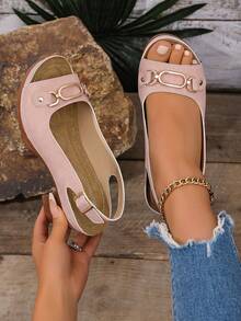 Summer New Fashion Thick Heel Floral Print Sandals, Women Open Toe High Heel Low Vamp Sandals - Pink - View 4