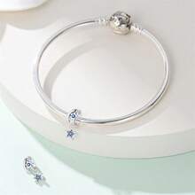 1 Mặt dây chuyền hình thiên thể bằng bạc Sterling 925, hình mặt trăng, sao, bướm, kính thiên văn ma thuật, mặt dây chuyền đính đá Zirconia xanh dương, phù hợp với vòng tay kiểu Châu Âu, quà tặng tự làm trang sức. - Nhiều màu - Xem 10