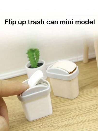 1pc Mini Trash Can, Miniature Trash Can Model, 1:12 Scale Mini Dollhouse Trash Can - With Realistic Flip Lid, Mini Dollhouse Furniture, Suitable For Dollhouse Scenes, Desktop Decor - Compatible With Dollhouse Models And Collectibles
