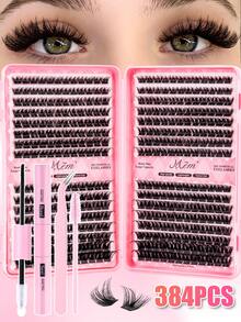 MEM 384pcs D Curl Fluffy Single Cluster False Eyelashes, Large Capacity Soft Natural Style, Long-Lasting Voluminous Mixed Lash Set, Suitable For Beginners DIY Makeup, Ideal For Daily Wear, Wedding, Party, Cosplay And Music Festival - Black - View 12