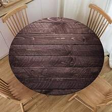 Fitted Round Waterproof Tablecloth Elastic Edge Table Cover Home Decorative Wooden Texture Tablecloth For Indoor Outdoor Picnic Patio Party Fit For 36.2"-40.1" Table - 木紋紋理 12 - 查看 2