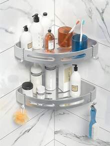 Easy To Install Space Aluminum Triangle Shower Shelf, No-Drill Wall-Mounted Bathroom Kitchen Storage Rack, Rust-Proof Aluminum No-Drill Bathroom Triangle Shelf, Toilet Wall-Mounted Vanity Corner Shelf, Adhesive And Drill Dual-Use, Firm Adhesion Without Falling, Hollow Design No Water Accumulation, Bathroom Decor Storage, Kitchen Storage, Home Storage Supplies, Back To School Storage, Storage Organizer, Student Dorm Essential - Multicolor - View 4
