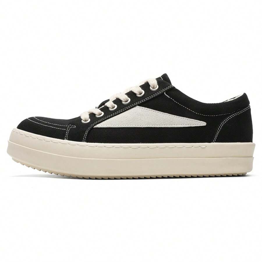 Casual Niche Thick-Soled Height-Increasing Casual Sneakers In American Black And White Low-Top Style - 25023 Vải đen - Xem 1