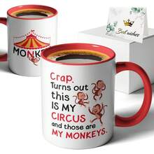 Oh non, c'est mon cirque, ce sont mes singes, intéressante tasse à café en céramique à double face imprimée pour le bureau et la maison, cadeaux pour maman, patron, professeur, collègues, cadeaux d'anniversaire, cadeaux de fête des mères, cadeaux pour parents. - Rouge - Voir 7
