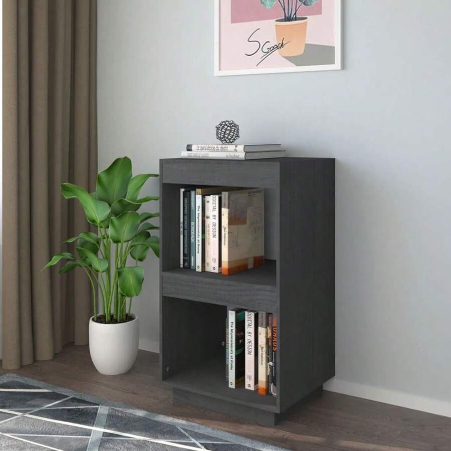 Book Cabinet Grey 40x35x71 Cm Solid Pinewood - Grey - View 1