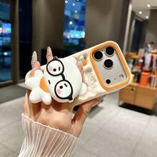 3D Cartoon Silly Bear Design Soft Silicone Phone Case For IPhone 17 Pro Max, 16 Pro, 15 Pro Max, 14 Pro, 13, 12, 11, Cute Anti-Fall Cover - Beige - View 6