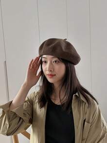 春夏女士亚麻贝雷帽，透气轻薄复古英伦风时尚贝雷帽 - 彩色 - 查看 3