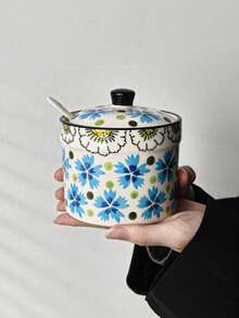 1pc Vintage Floral Spice Jar, Ceramic Household Kitchen Salt Shaker, Seasoning Pot With Lid And Spoon, Condiment Bottle For Chili Oil, Great Gift For Thanksgiving, Mother's Day, Holidays - Multicolor - View 16