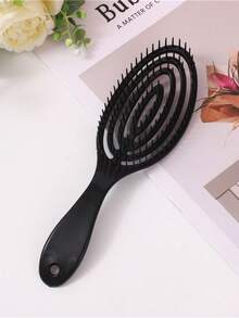 1把女士空心梳，黑色蚊香梳，头皮按摩梳，干湿两用美发造型套装/美发工具套装 - 黑色 - 查看 5