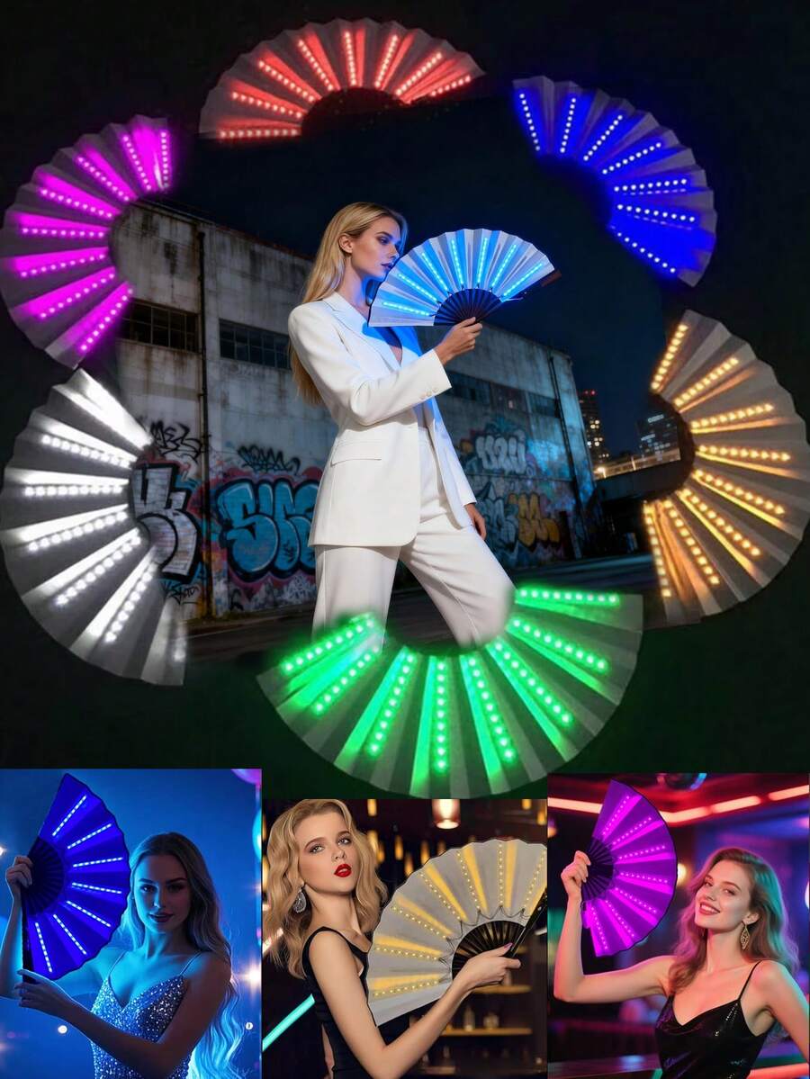 Multi-Color Foldable LED Light Up Short Fan Glowing Handheld Fan Sweet Fairy Cyberpunk Street Style Decor Accessory For Wedding After Party Music Festival Carnival Halloween Stage Tap Belly Traditional Dance Performance & Photo Shooting