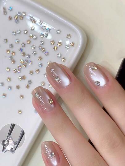 20颗闪亮锆石美甲钻，香槟色和银色混合，迷你不规则形状美甲装饰，秋冬季百搭优雅配饰
