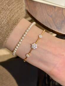 1pc Luxury Retro Lariat Necklace, Bestseller Elastic Four-Leaf Clover Bracelet, Rhinestone Snowflake Bracelet - Sparkling Snowflake Bracelet - View 5