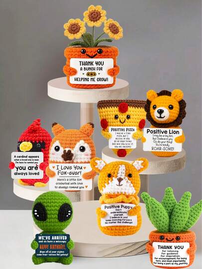 1件手工钩编桌面摆件，异想天开的科幻动植物毛绒玩偶，可爱设计，送给闺蜜、生日、女友、妈妈、奶奶、同事、家人的礼物，表达情感支持，传递正能量，创意派对、母亲节、父亲节礼物，毛绒玩偶，房间装饰，小礼物，纪念品