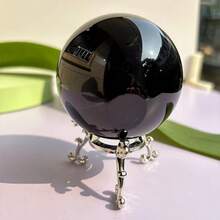60mm/80mm Black Obsidian Crystal Ball With Silver Base, Feng Shui Divination Ball, Home Decor Photography Prop, Christmas & Halloween Decoration Gift - A - View 7