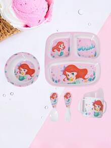 Disney Bộ đồ ăn hình nàng tiên cá hoạt hình gồm 1 đĩa ba ngăn, bát có đế hút, cốc học hai tai, thìa và dĩa, đồ dùng ăn uống bền chắc. - Nhiều màu - Xem 2