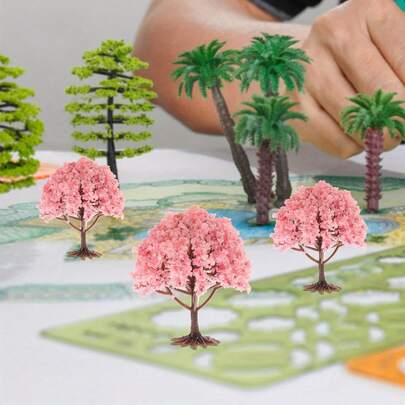 3pcs Mini Pink Sakura Tree Models, Artificial Small Tree Models, Artificial Plants, Artificial Flowers, Suitable For Sandbox Architecture Models, Handmade Decorations, Landscape Decorations, Fairy Garden Decorations, Dollhouse Decorations, Home Decor, Room Decor