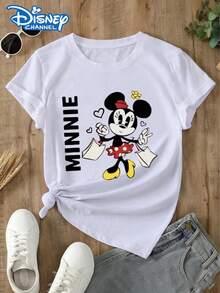 Disney Women's Casual Minnie Mouse Graphic Tee Regular Fit Cotton Short Sleeve Round Neck T-Shirt - White - View 1