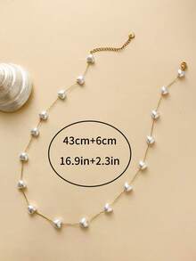 Mazuer 1件法式优雅仿珍珠心形吊坠项链，18K镀金不锈钢颈链，女士度假、约会、日常佩戴礼物 - 愛心 - 查看 3