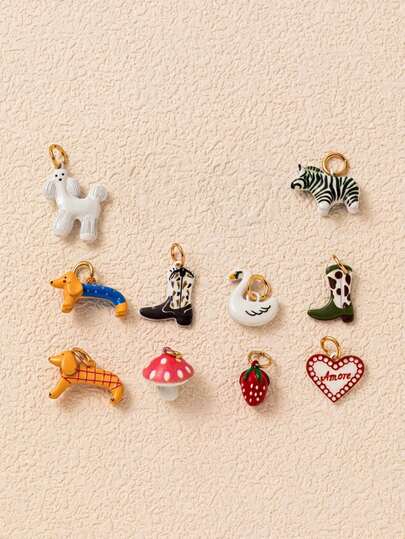 1pc Cute Style Oil-Dripping Necklace Pendant, Featuring A Small Dog, Cartoon Portrait, Zebra, Boots, Swan, Strawberry, Mushroom, And Heart. Made Of Copper Plated With 18k Gold, It Is Waterproof And Fade-Resistant, Suitable For DIY Necklace Accessories, Charming Jewelry Accessories, Women's Jewelry Accessories, Bag Accessories, Earring Accessories, And DIY Jewelry Accessories