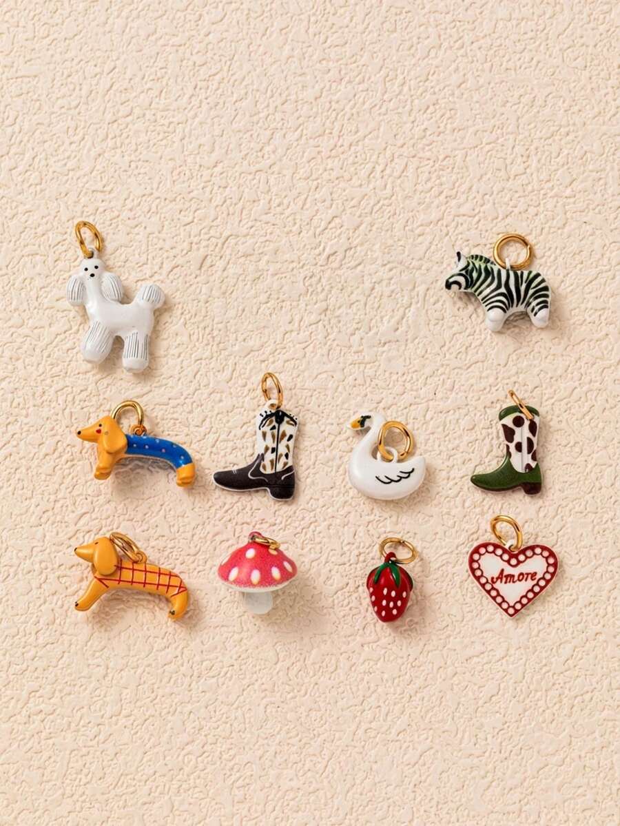 1pc Cute Oil Drop Pendant Necklace Charm, Featuring Puppy, Cartoon Portrait, Zebra, Boot, Swan, Strawberry, Mushroom And Heart Patterns. Made Of 18K Gold Plated Copper, Waterproof And Fade-Resistant, Suitable For DIY Necklace Accessories, Charming Jewelry Findings, Women's Jewelry Accessories, Bag Accessories, Earring Accessories And DIY Jewelry Findings - Multicolor - View 1