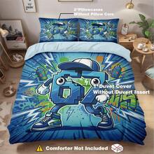 3 Piecestrendy Bedding Set, Street Graffiti Cartoon 67 Print: 1 Duvet Cover + 2 Pillowcases (No Filling), 100% Polyester, Soft, Zip, Washable, Home/Travel/Dorm - Multicolor - View 7