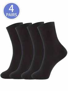 4 双/套男士黑色中筒袜，适合中老年人，弹力、透气、舒适、无束缚的休闲袜，适合健身 - 黑色 - 查看 7