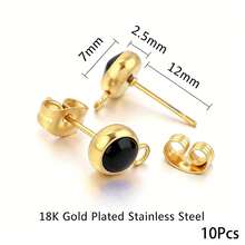 10pcs/Lot 7mm Round Gold Stainless Steel Earrings Base Post Components Connectors Earring Parts With Ring Making Supplies Bulk - Yellow Gold - View 12