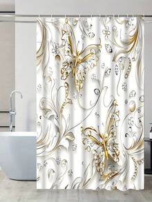 1件/4件套优雅蝴蝶图案浴帘套装，含12个挂钩，防水涤纶面料，可水洗浴垫，防滑地毯，时尚浴室配件，仅限干洗 - A - 查看 18