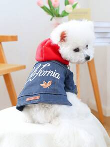 1pc Pet Clothes Dog Jacket Coat, Durable, Dirt-Resistant, Wear-Resistant, Small Dog Outfit With Hood And 4 Legs - California Jacket - Blue - View 2